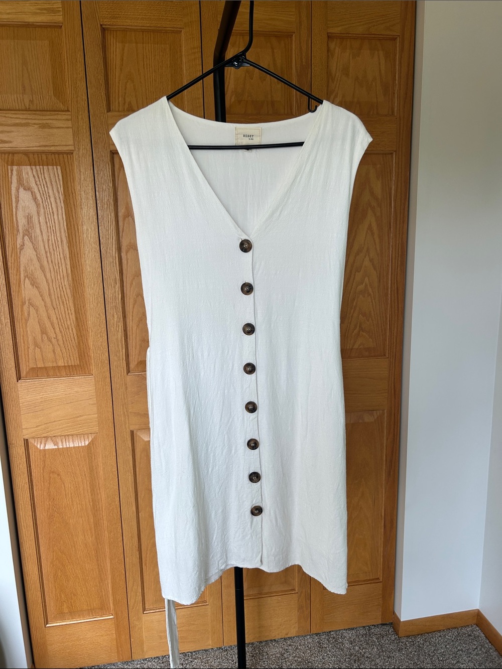 Reset by Jane Lightweight White Button-Front V-Neck Dress